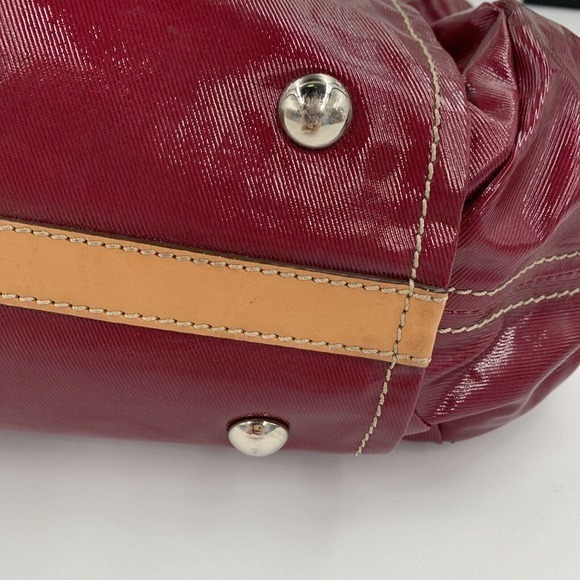 TOD'S Shoulder Hand Bag Purple Maroon PVC Leather Brown Accents Purse Pocketbook - Picture 4 of 16